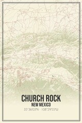 Retro US city map of Church Rock, New Mexico. Vintage street map.