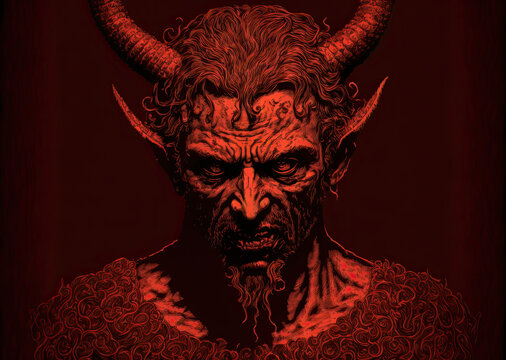Illustration of the devil, Satan, a demon, red drawing. Generative AI
