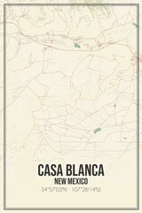 Retro US city map of Casa Blanca, New Mexico. Vintage street map.