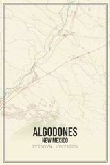 Retro US city map of Algodones, New Mexico. Vintage street map.