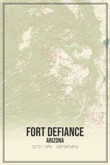 Retro US city map of Fort Defiance, Arizona. Vintage street map.