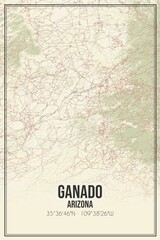 Retro US city map of Ganado, Arizona. Vintage street map.