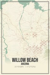Retro US city map of Willow Beach, Arizona. Vintage street map.