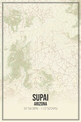 Retro US city map of Supai, Arizona. Vintage street map.