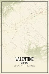 Retro US city map of Valentine, Arizona. Vintage street map.
