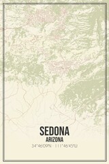 Retro US city map of Sedona, Arizona. Vintage street map.