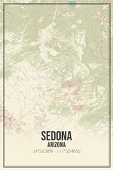 Retro US city map of Sedona, Arizona. Vintage street map.