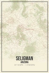 Retro US city map of Seligman, Arizona. Vintage street map.