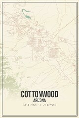 Retro US city map of Cottonwood, Arizona. Vintage street map.