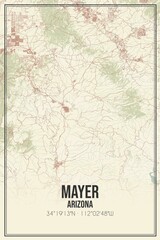 Retro US city map of Mayer, Arizona. Vintage street map.