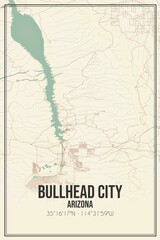 Retro US city map of Bullhead City, Arizona. Vintage street map.