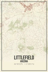 Retro US city map of Littlefield, Arizona. Vintage street map.
