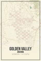 Retro US city map of Golden Valley, Arizona. Vintage street map.