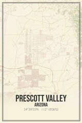 Retro US city map of Prescott Valley, Arizona. Vintage street map.