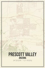 Retro US city map of Prescott Valley, Arizona. Vintage street map.