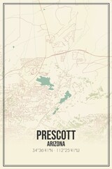 Retro US city map of Prescott, Arizona. Vintage street map.