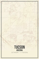 Retro US city map of Tucson, Arizona. Vintage street map.