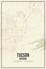 Retro US city map of Tucson, Arizona. Vintage street map.