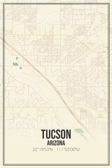 Retro US city map of Tucson, Arizona. Vintage street map.