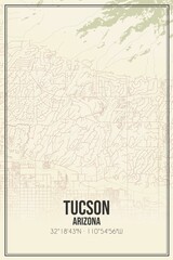 Retro US city map of Tucson, Arizona. Vintage street map.