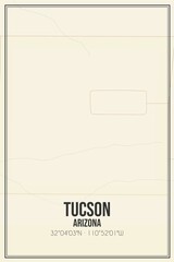 Retro US city map of Tucson, Arizona. Vintage street map.