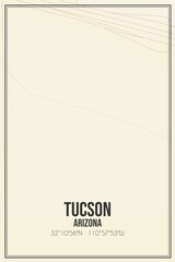 Retro US city map of Tucson, Arizona. Vintage street map.