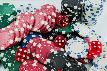 Stacks of poker chips as a background,Colorful casino chips