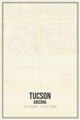 Retro US city map of Tucson, Arizona. Vintage street map.