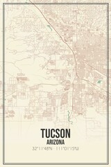 Retro US city map of Tucson, Arizona. Vintage street map.