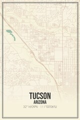 Retro US city map of Tucson, Arizona. Vintage street map.