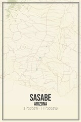 Retro US city map of Sasabe, Arizona. Vintage street map.