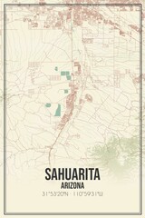Retro US city map of Sahuarita, Arizona. Vintage street map.
