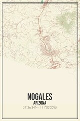 Retro US city map of Nogales, Arizona. Vintage street map.