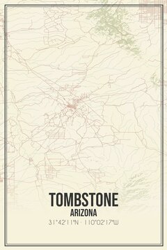 Retro US city map of Tombstone, Arizona. Vintage street map.