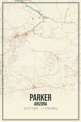 Retro US city map of Parker, Arizona. Vintage street map.