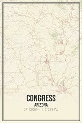 Retro US city map of Congress, Arizona. Vintage street map.