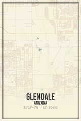 Retro US city map of Glendale, Arizona. Vintage street map.