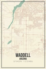 Retro US city map of Waddell, Arizona. Vintage street map.