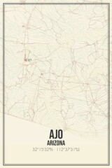 Retro US city map of Ajo, Arizona. Vintage street map.
