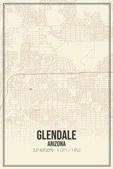 Retro US city map of Glendale, Arizona. Vintage street map.