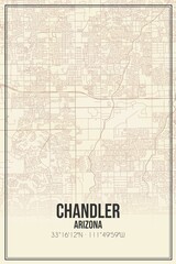 Retro US city map of Chandler, Arizona. Vintage street map.