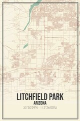 Retro US city map of Litchfield Park, Arizona. Vintage street map.