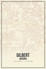 Retro US city map of Gilbert, Arizona. Vintage street map.