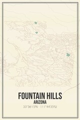 Retro US city map of Fountain Hills, Arizona. Vintage street map.