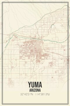 Retro US city map of Yuma, Arizona. Vintage street map.