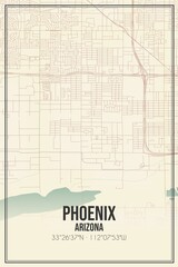 Retro US city map of Phoenix, Arizona. Vintage street map.