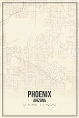 Retro US city map of Phoenix, Arizona. Vintage street map.