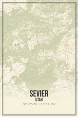 Retro US city map of Sevier, Utah. Vintage street map.