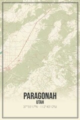 Retro US city map of Paragonah, Utah. Vintage street map.