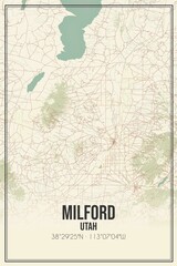 Retro US city map of Milford, Utah. Vintage street map.